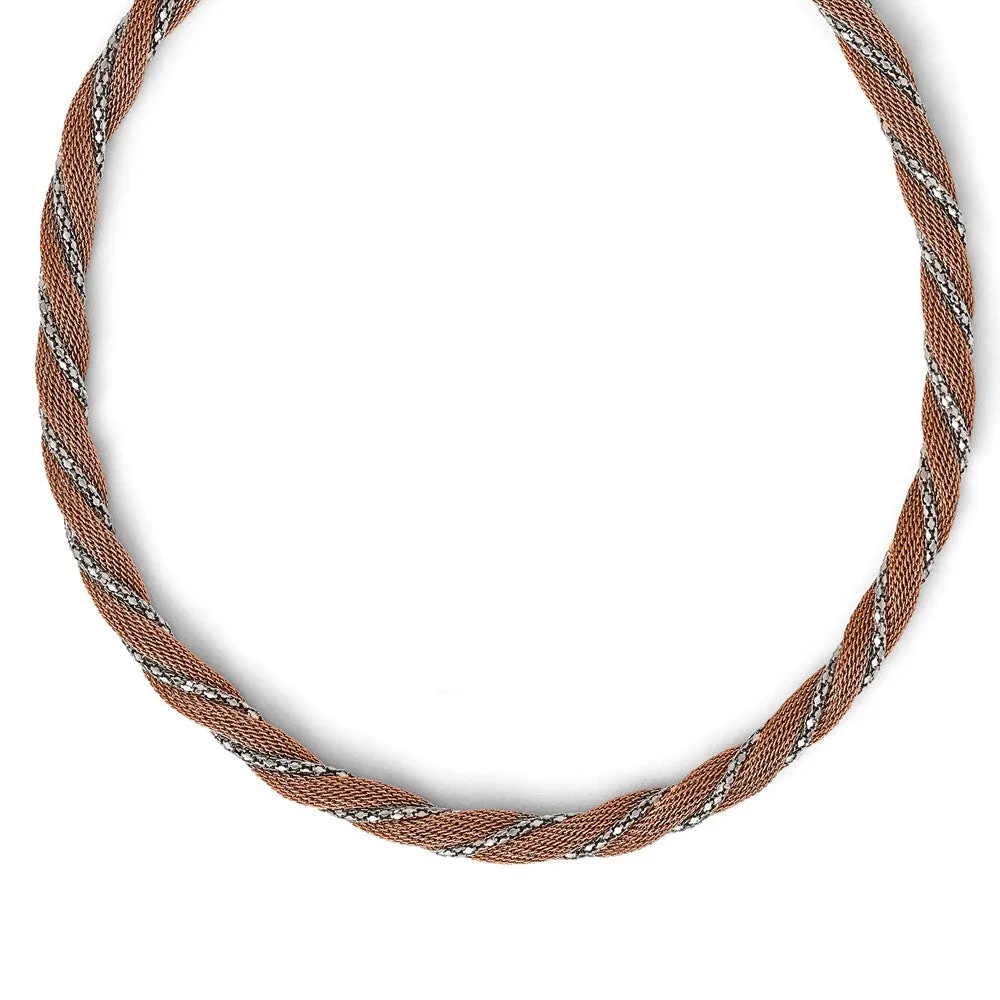 Stainless Steel Polished Rose IP-plated Twisted Necklace