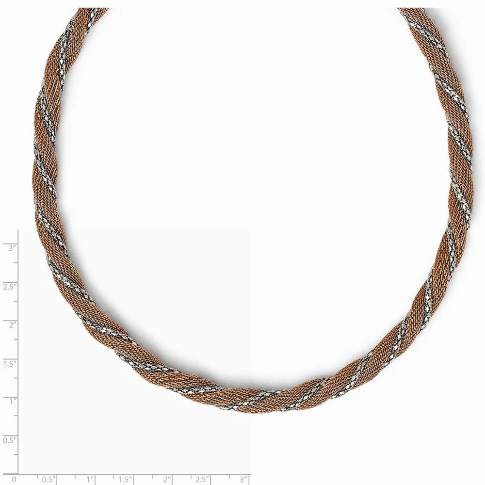Stainless Steel Polished Rose IP-plated Twisted Necklace