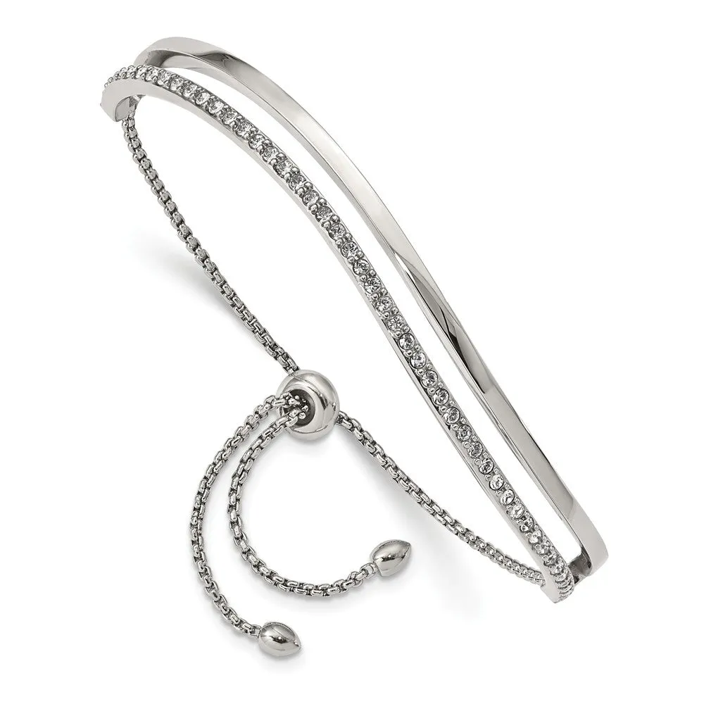Stainless Steel Polished with Crystals from Swarovski Adjustable Bangle