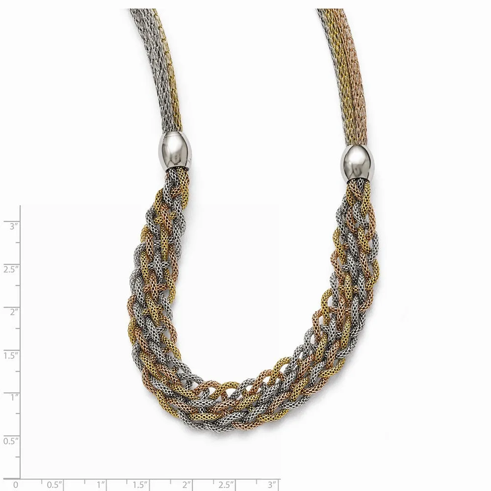 Stainless Steel Yellow/Rose IP-plated Braided Mesh Necklace