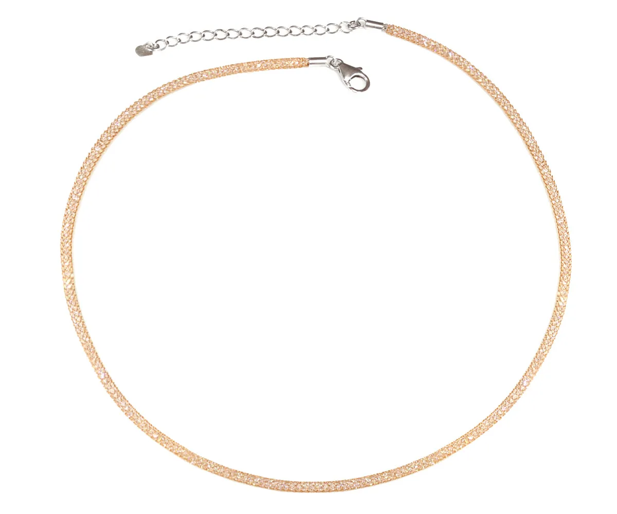 Stardust Crystal Mesh Omega Rose Gold Necklace