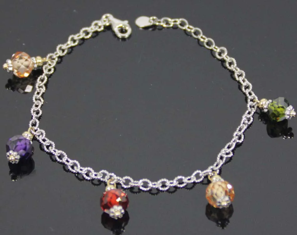 Sterling Silver 5 CZ Drop Bracelet