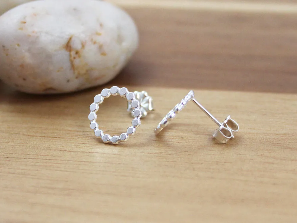 Sterling Silver Dotted Circle Stud Earrings