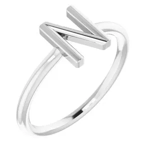 Sterling Silver Initial N Ring