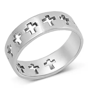 Sterling Silver Popular Woman's Men's Cross Ring Polished 925 Band Sizes 5-13