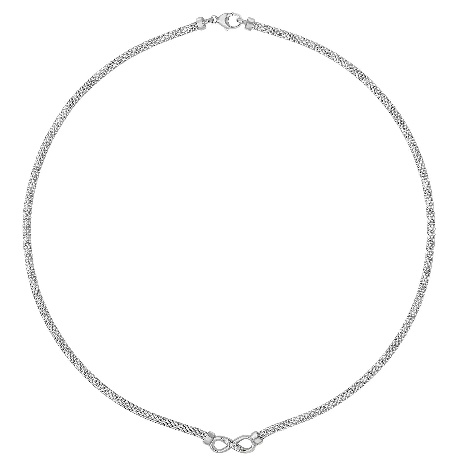 Sterling Silver (Rhodium Plated) & Cubic Zirconia Mesh Infinity Necklace - 16"