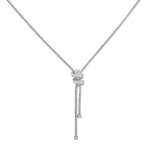 Sterling Silver (Rhodium Plated) & Cubic Zirconia Twirl Mesh Necklace - 16"