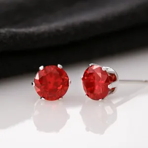 Stunning Red CZ Stud Earrings - 14K White Gold Dipped, 6mm Size