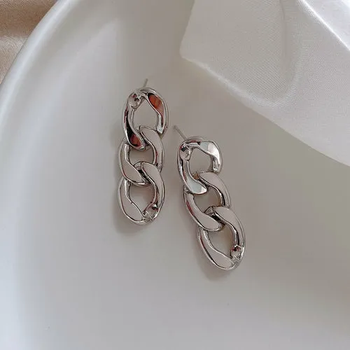 Stylish Alloy and S925 Cuba Chain Earrings - 3.6 x 1.2cm, 11.9g