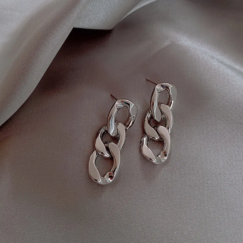 Stylish Alloy and S925 Cuba Chain Earrings - 3.6 x 1.2cm, 11.9g
