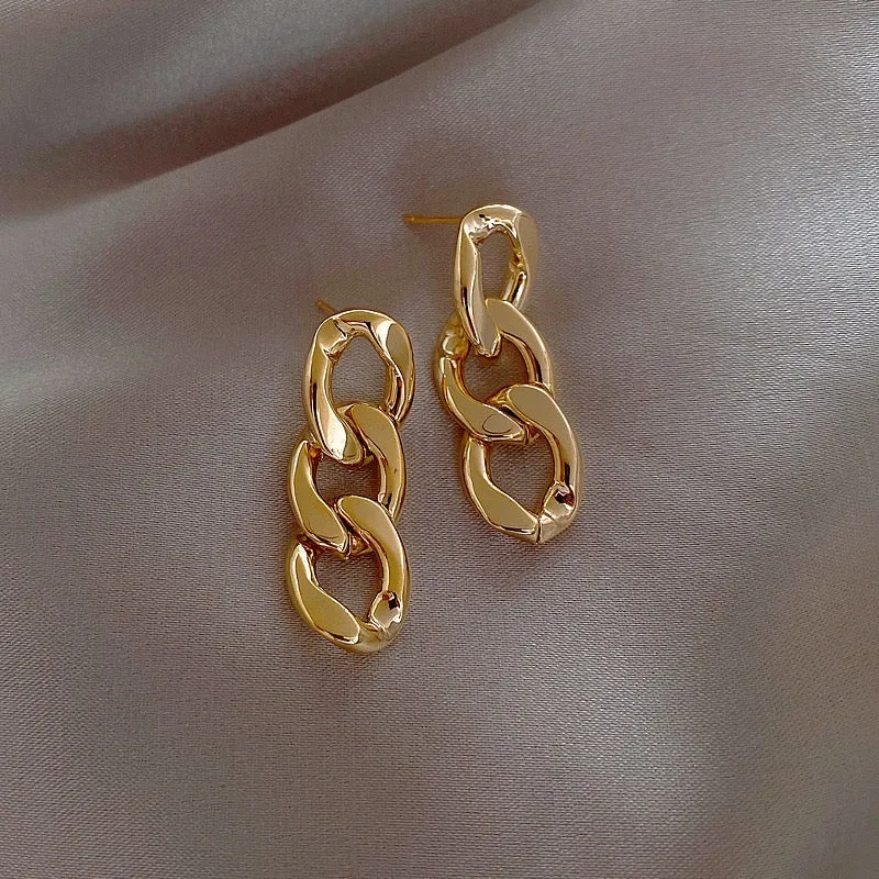 Stylish Alloy and S925 Cuba Chain Earrings - 3.6 x 1.2cm, 11.9g