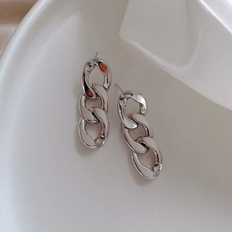 Stylish Alloy and S925 Cuba Chain Earrings - 3.6 x 1.2cm, 11.9g