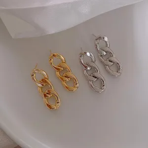Stylish Alloy and S925 Cuba Chain Earrings - 3.6 x 1.2cm, 11.9g