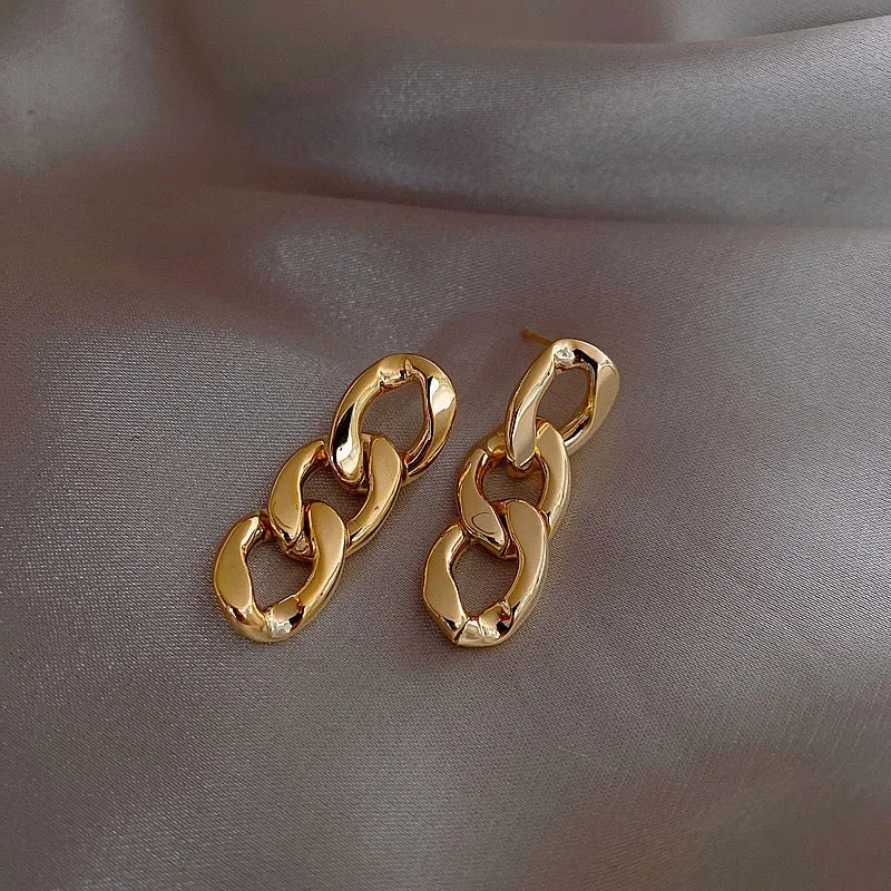 Stylish Alloy and S925 Cuba Chain Earrings - 3.6 x 1.2cm, 11.9g