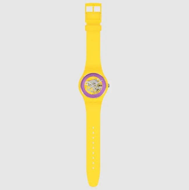 Swatch Purple Rings Yellow Quartz Unisex Watch SO29J100