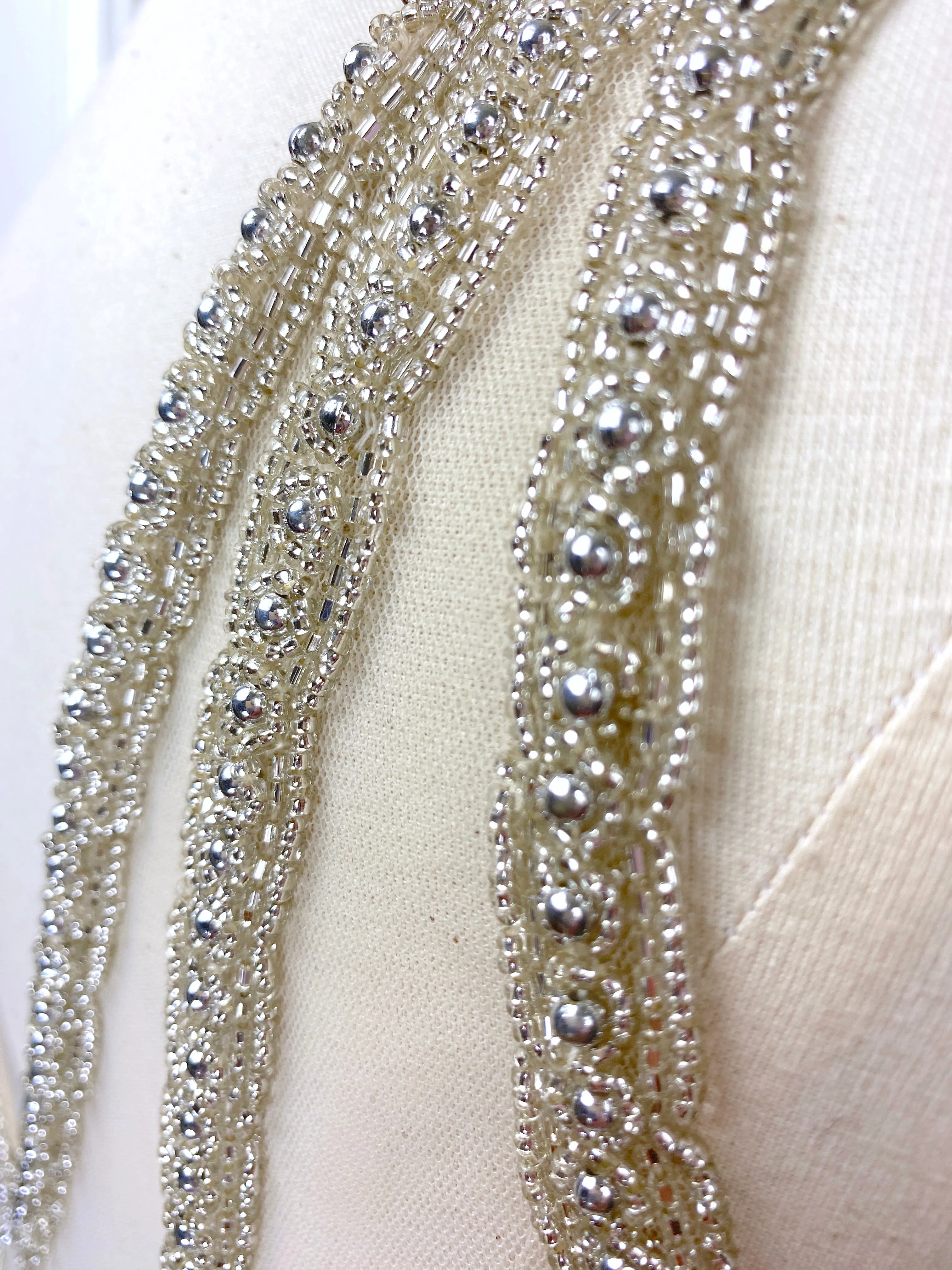 The Louise Brooks Celebrity Beaded Mesh 1920's Gown - Silver Cloud
