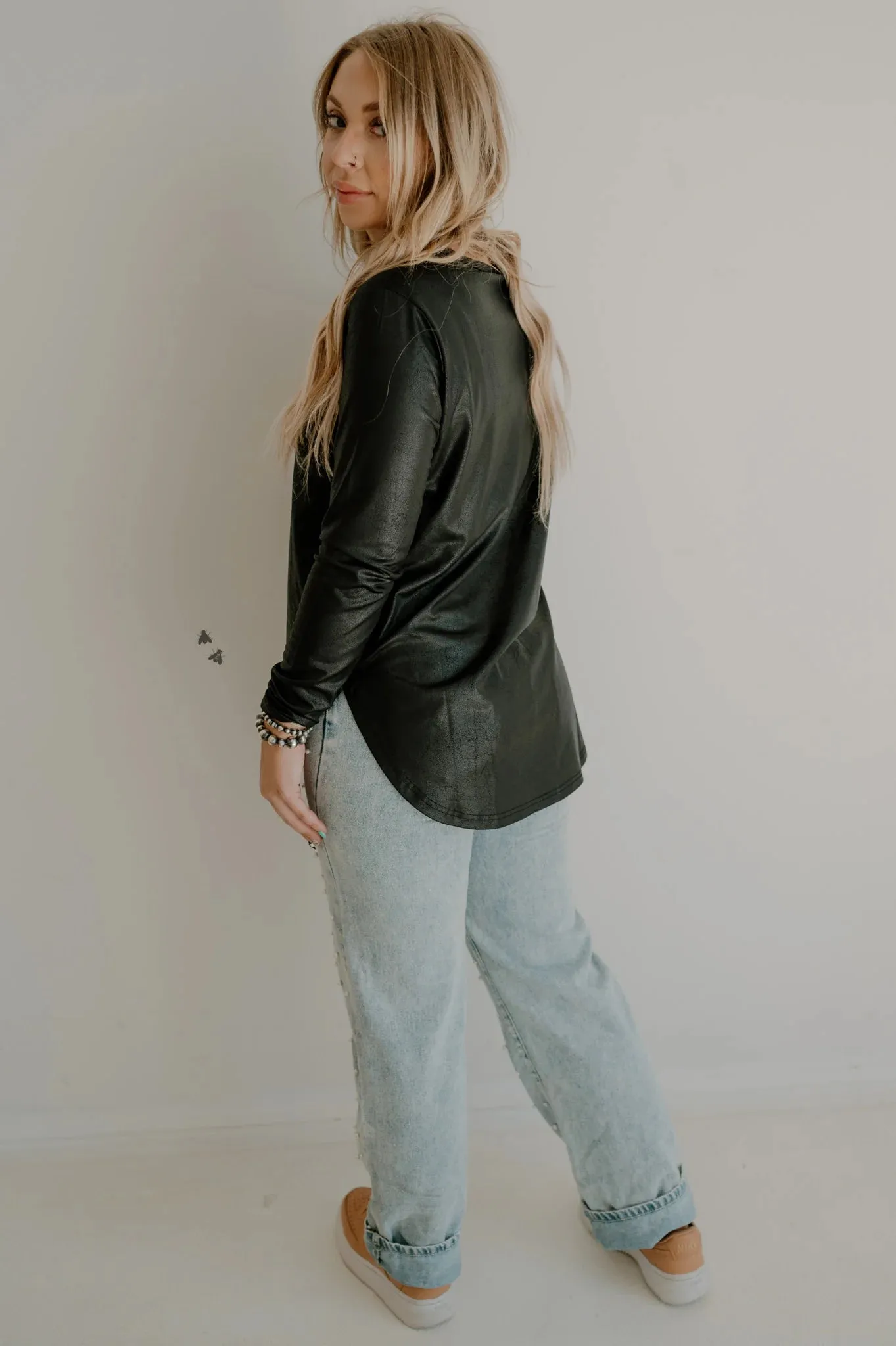 The Midnight Swanky Leather Long-sleeve Top