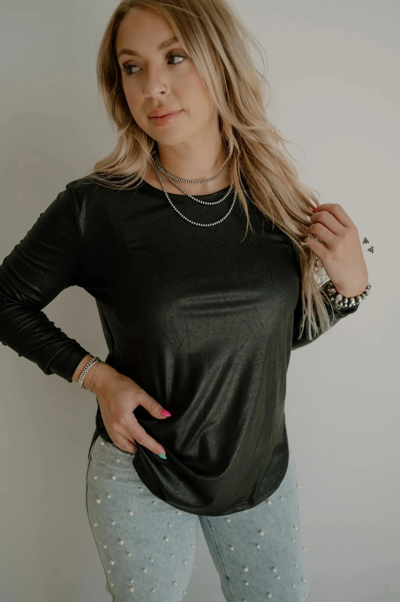 The Midnight Swanky Leather Long-sleeve Top