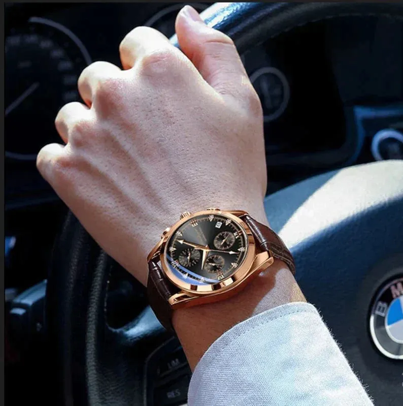 The Topic-Men Watch Fashion Leather Quartz Watches Sport Poedagar