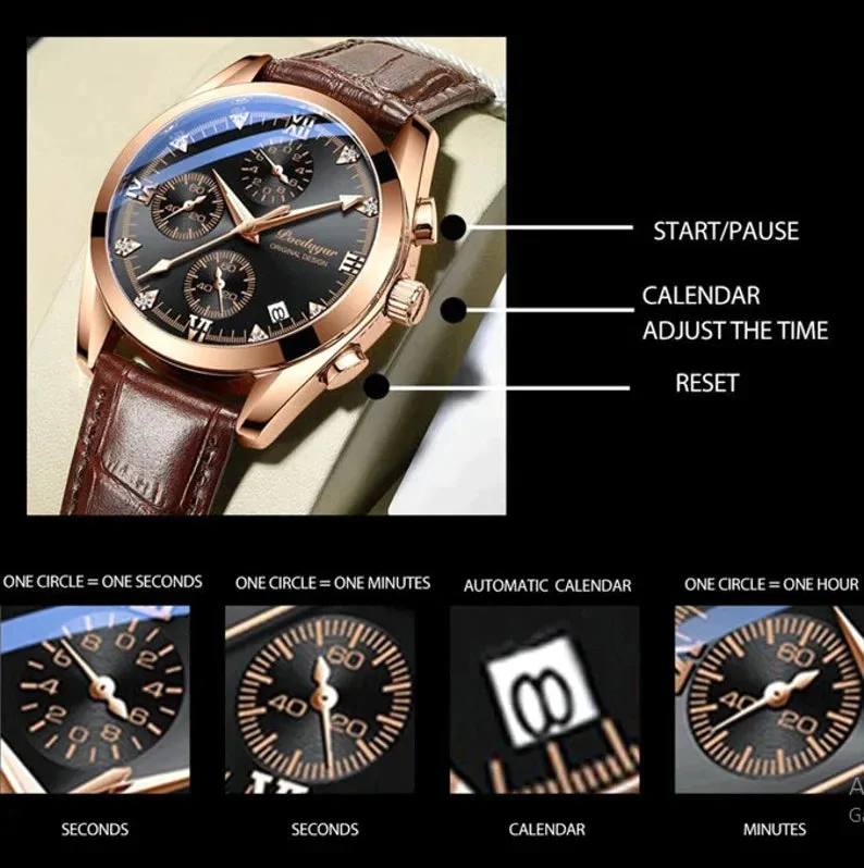 The Topic-Men Watch Fashion Leather Quartz Watches Sport Poedagar
