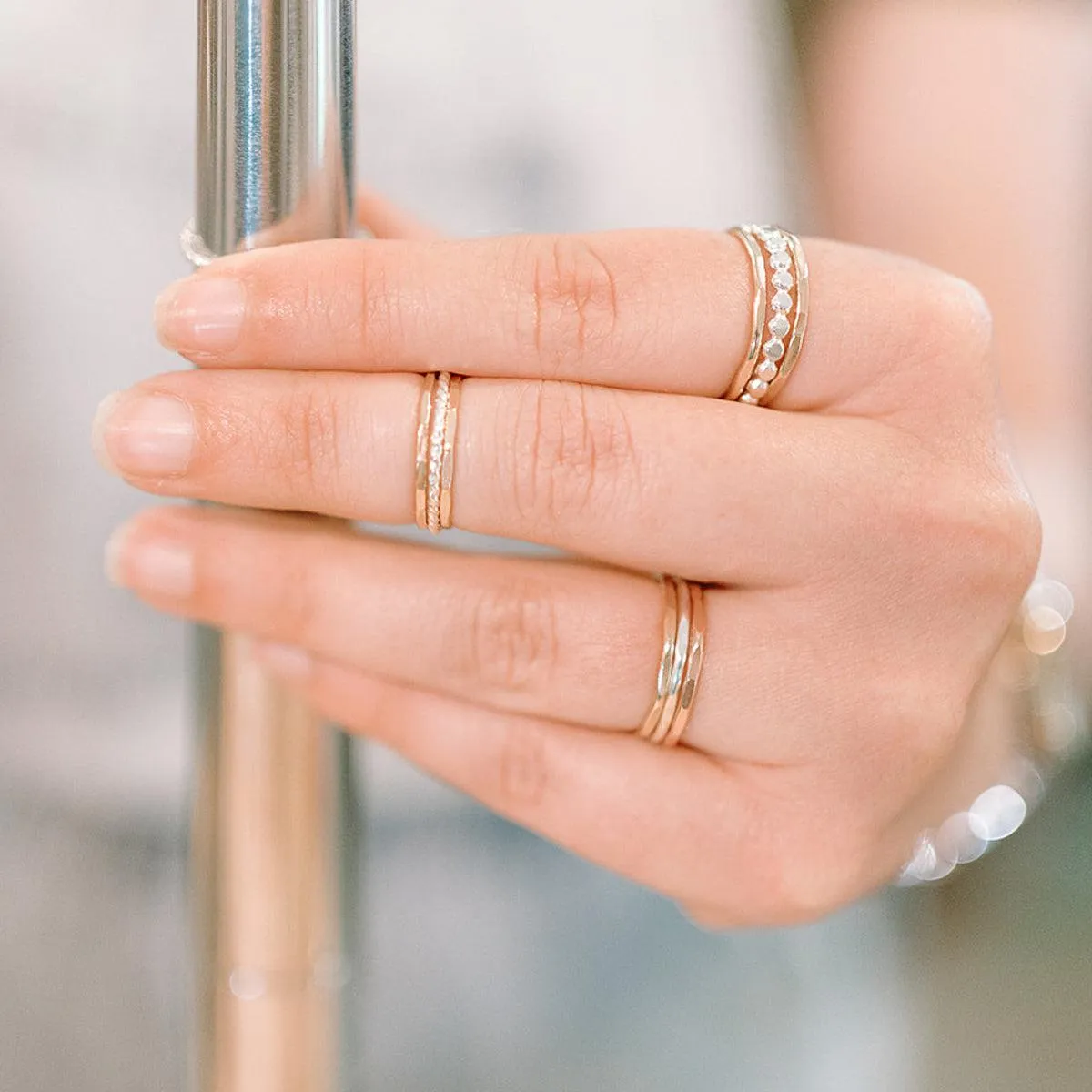 Thick Beaded Stacking Rings - mixed metals
