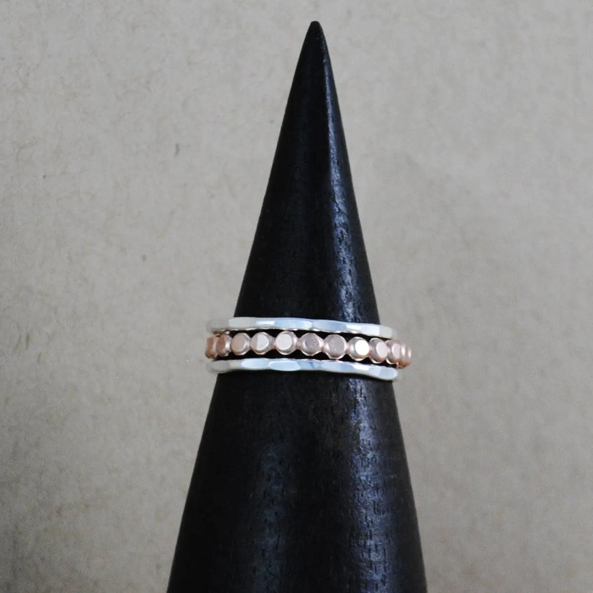 Thick Beaded Stacking Rings - mixed metals