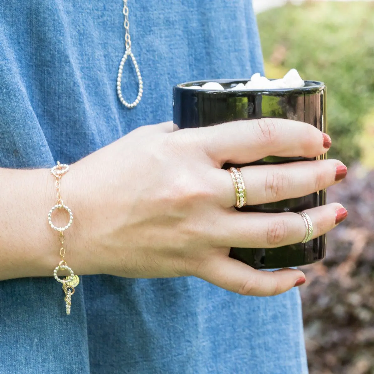 Thick Beaded Stacking Rings - mixed metals