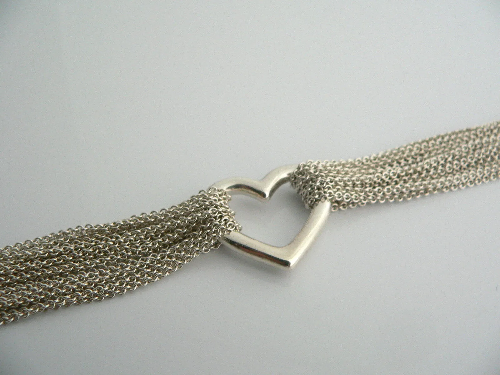 Tiffany & Co Heart Mesh Necklace Pendant Chain Rare Gift Multi Strand Silver