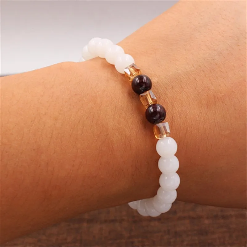Top Natural White Chalcedony Garnet Bracelets & Bangle For Women Jewelry Buddha Elastic Yoga Stone Bead Bracelet DropShipping