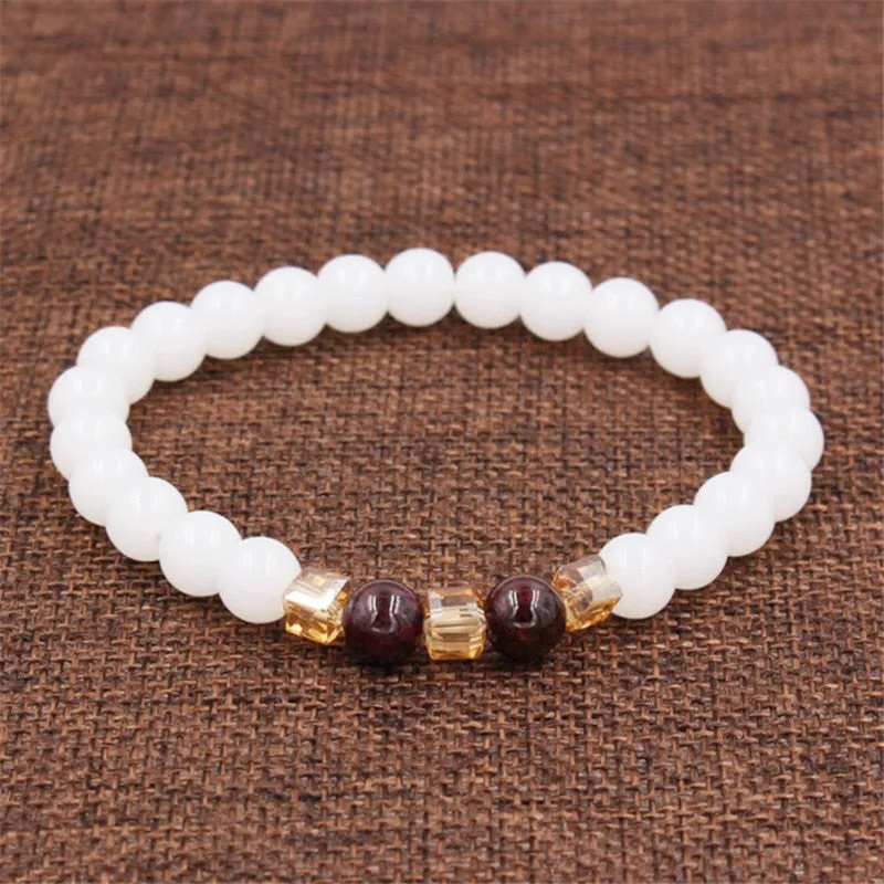 Top Natural White Chalcedony Garnet Bracelets & Bangle For Women Jewelry Buddha Elastic Yoga Stone Bead Bracelet DropShipping