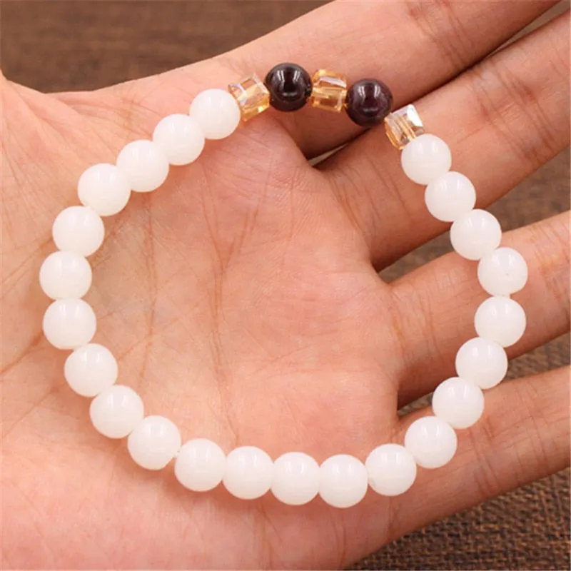 Top Natural White Chalcedony Garnet Bracelets & Bangle For Women Jewelry Buddha Elastic Yoga Stone Bead Bracelet DropShipping