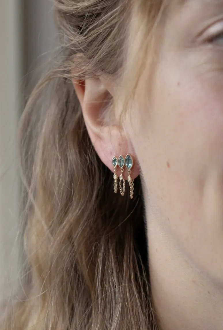 Triple Marquise Green Tourmaline Chain Earring