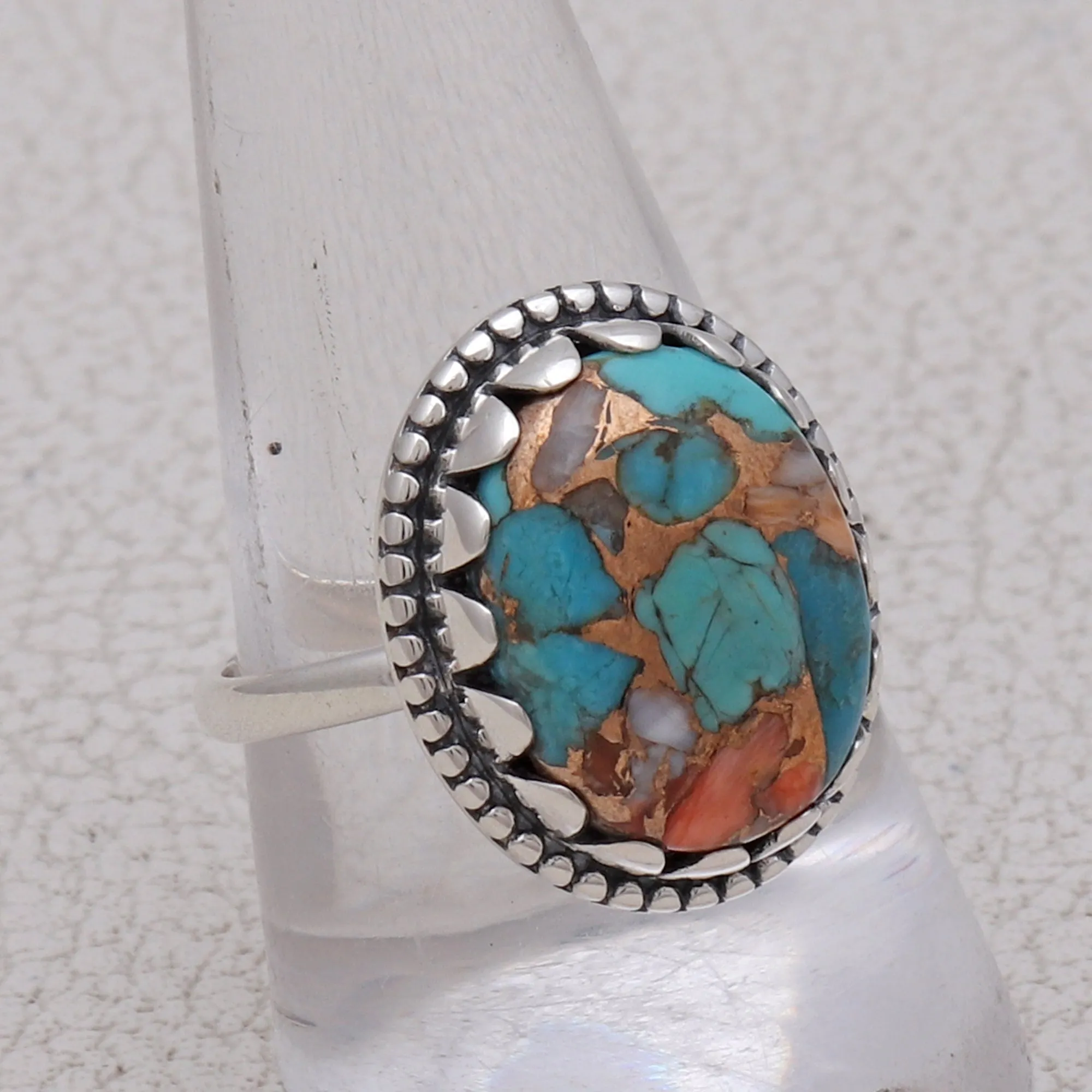 Turquoise Spiney Oyster Silver Rings