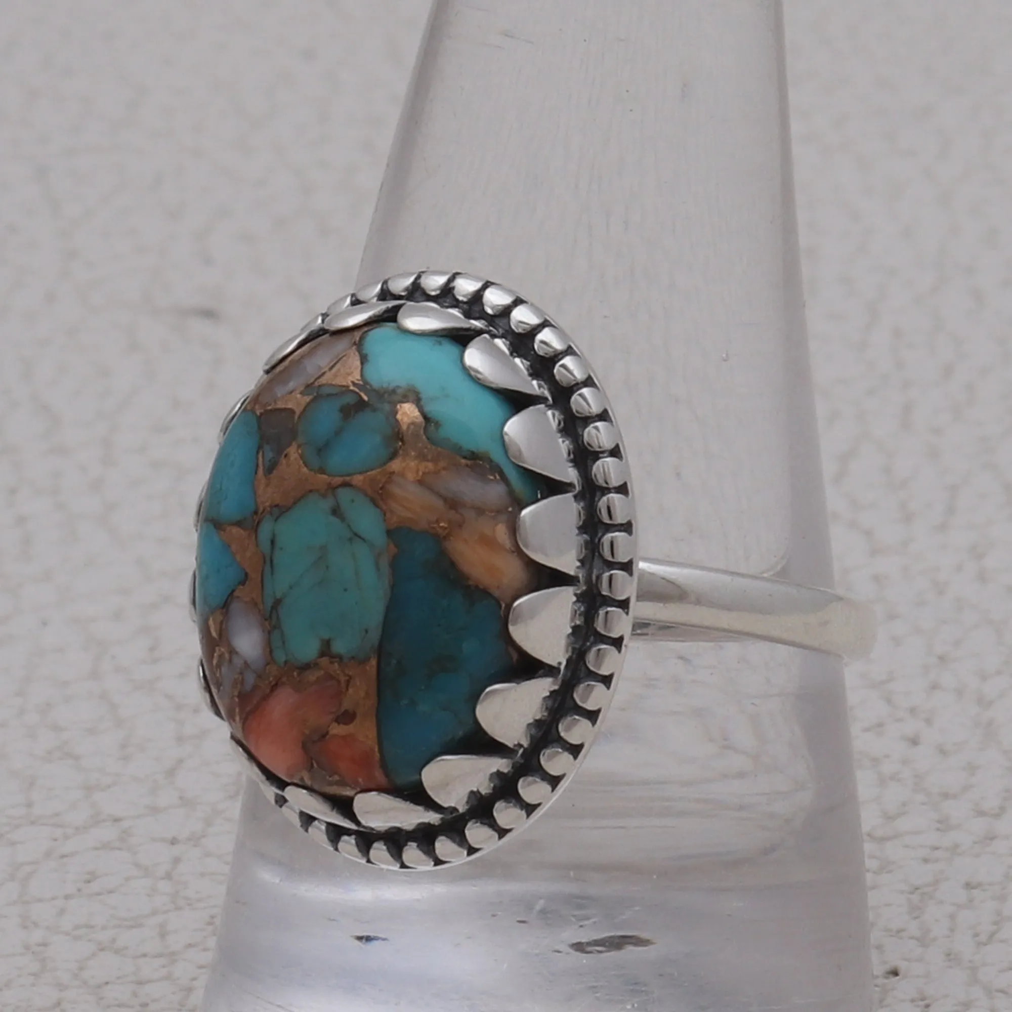 Turquoise Spiney Oyster Silver Rings