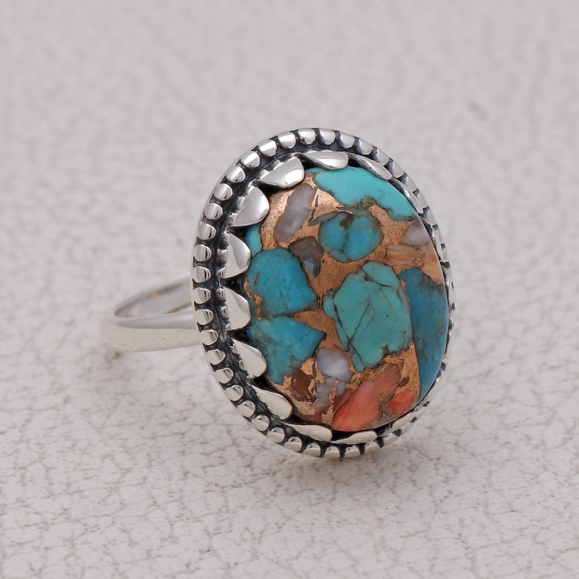 Turquoise Spiney Oyster Silver Rings