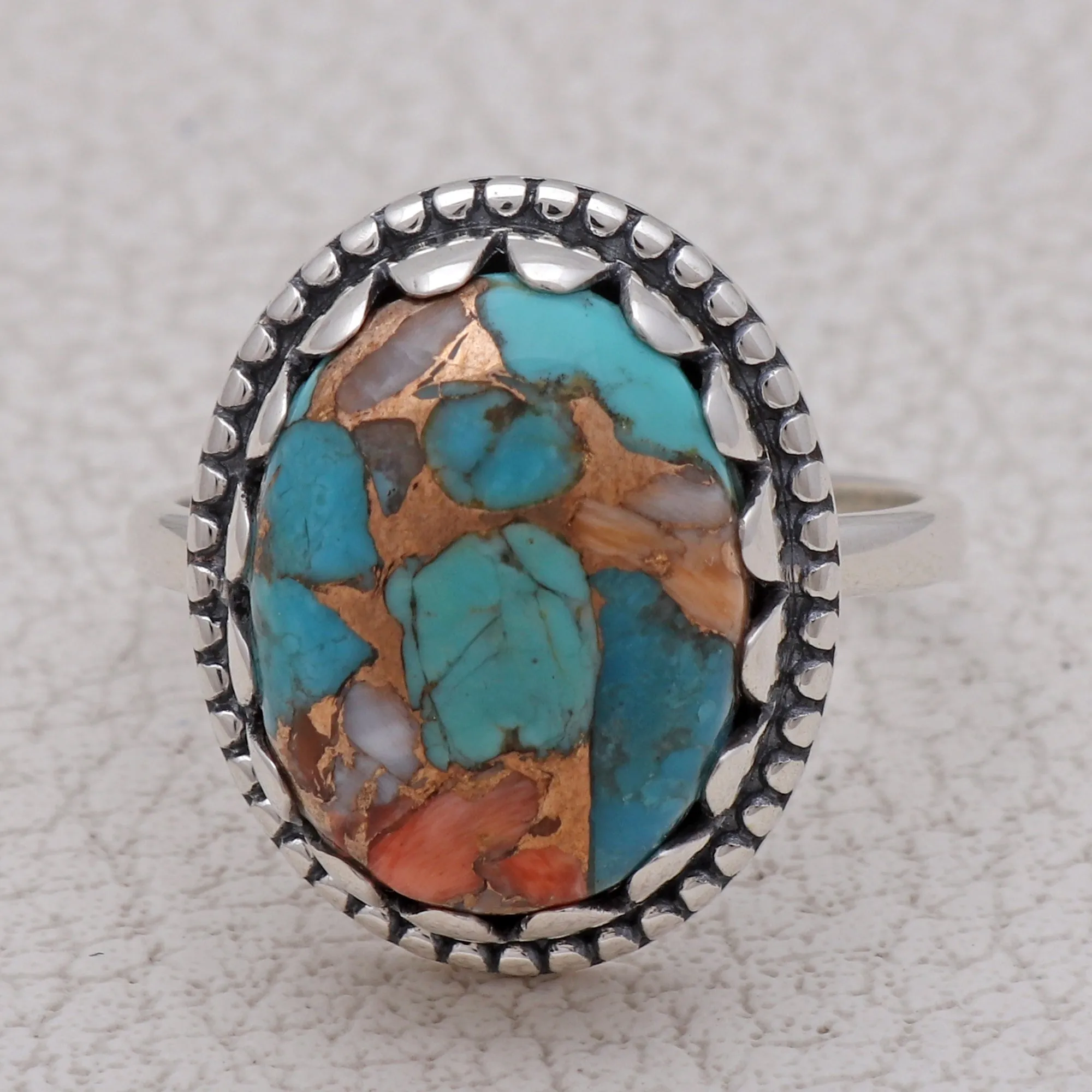 Turquoise Spiney Oyster Silver Rings