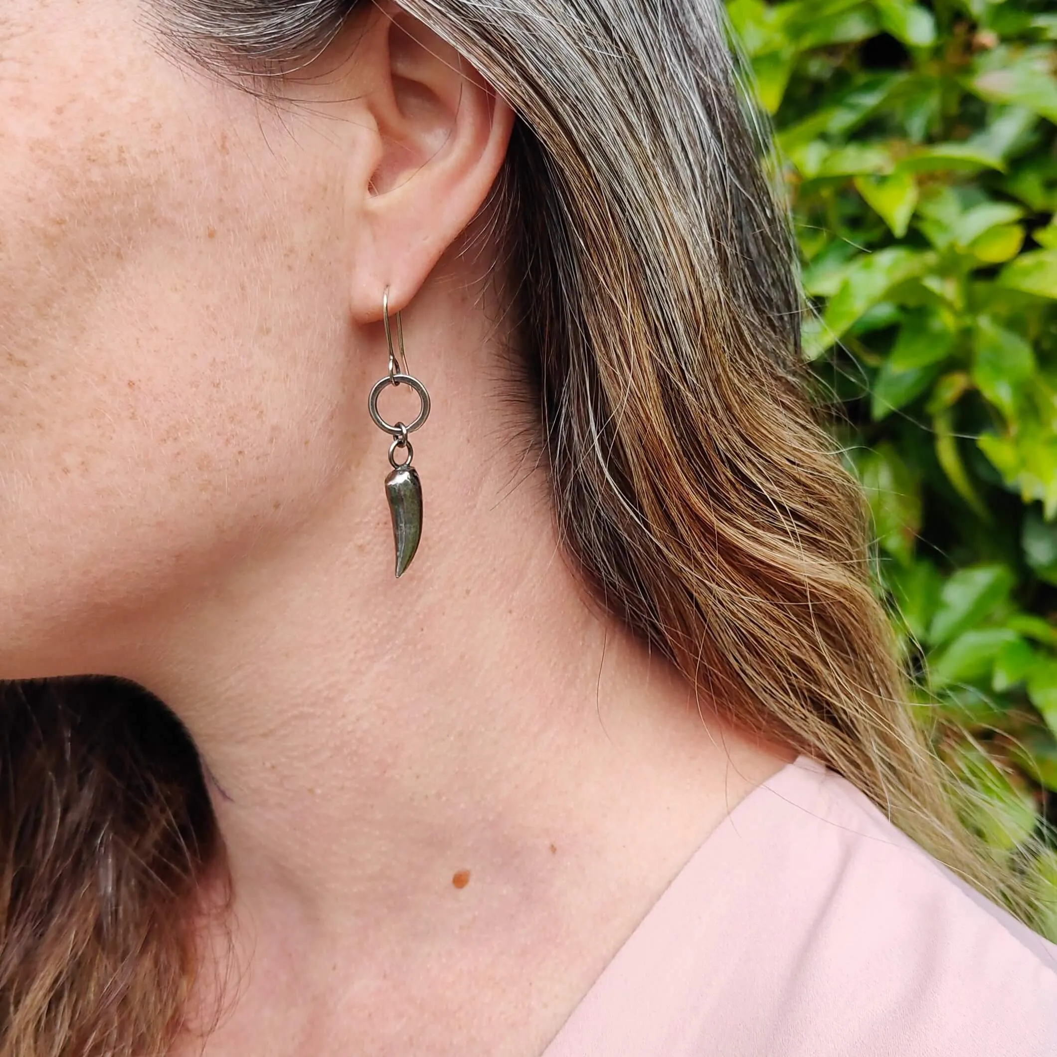 Tusk Earrings - Oxidised Silver