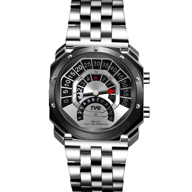 TVG Mens New Square Watch Compass Hiking Mountaineering Watch Full Steel Waterproof LED Watch Men Watch Naviforce Sport Watches