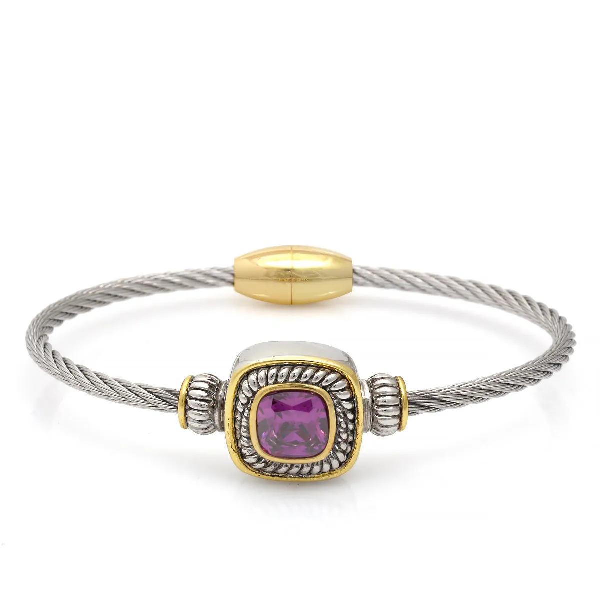 TWO TONE AMETHYST CRYSTAL TWISTED ROPE BRACELET #73014BR-AM (FH6)