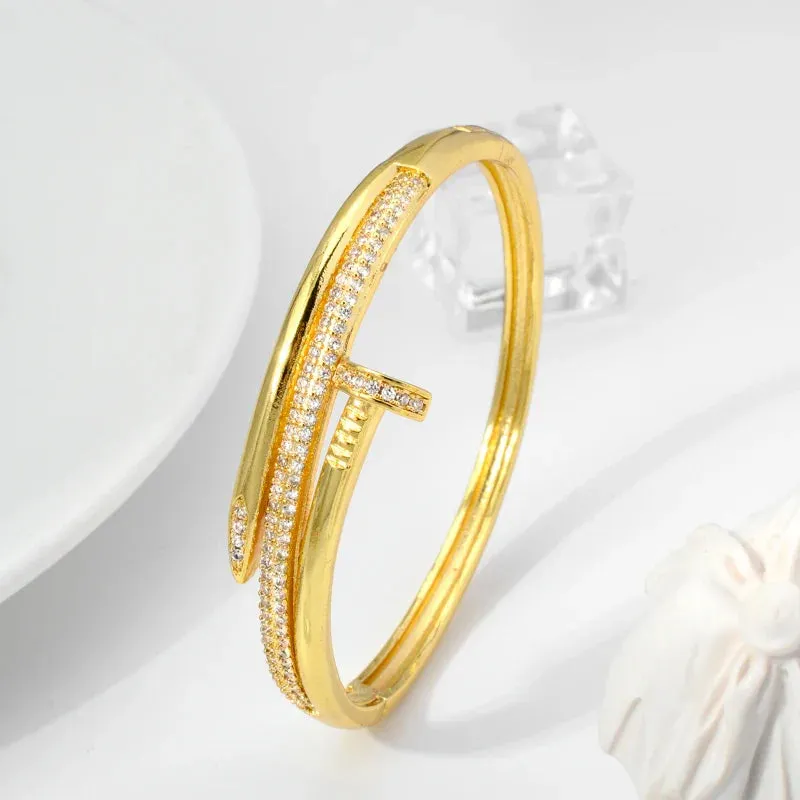Unique Nail Head Cross Bangle Luxury Gold Color Twist Bracelets For Women Men Statement Jewelry Birthday Gifts Dropshipping
