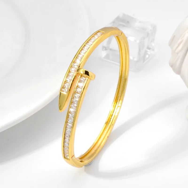 Unique Nail Head Cross Bangle Luxury Gold Color Twist Bracelets For Women Men Statement Jewelry Birthday Gifts Dropshipping