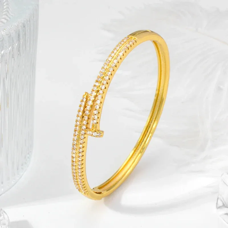 Unique Nail Head Cross Bangle Luxury Gold Color Twist Bracelets For Women Men Statement Jewelry Birthday Gifts Dropshipping