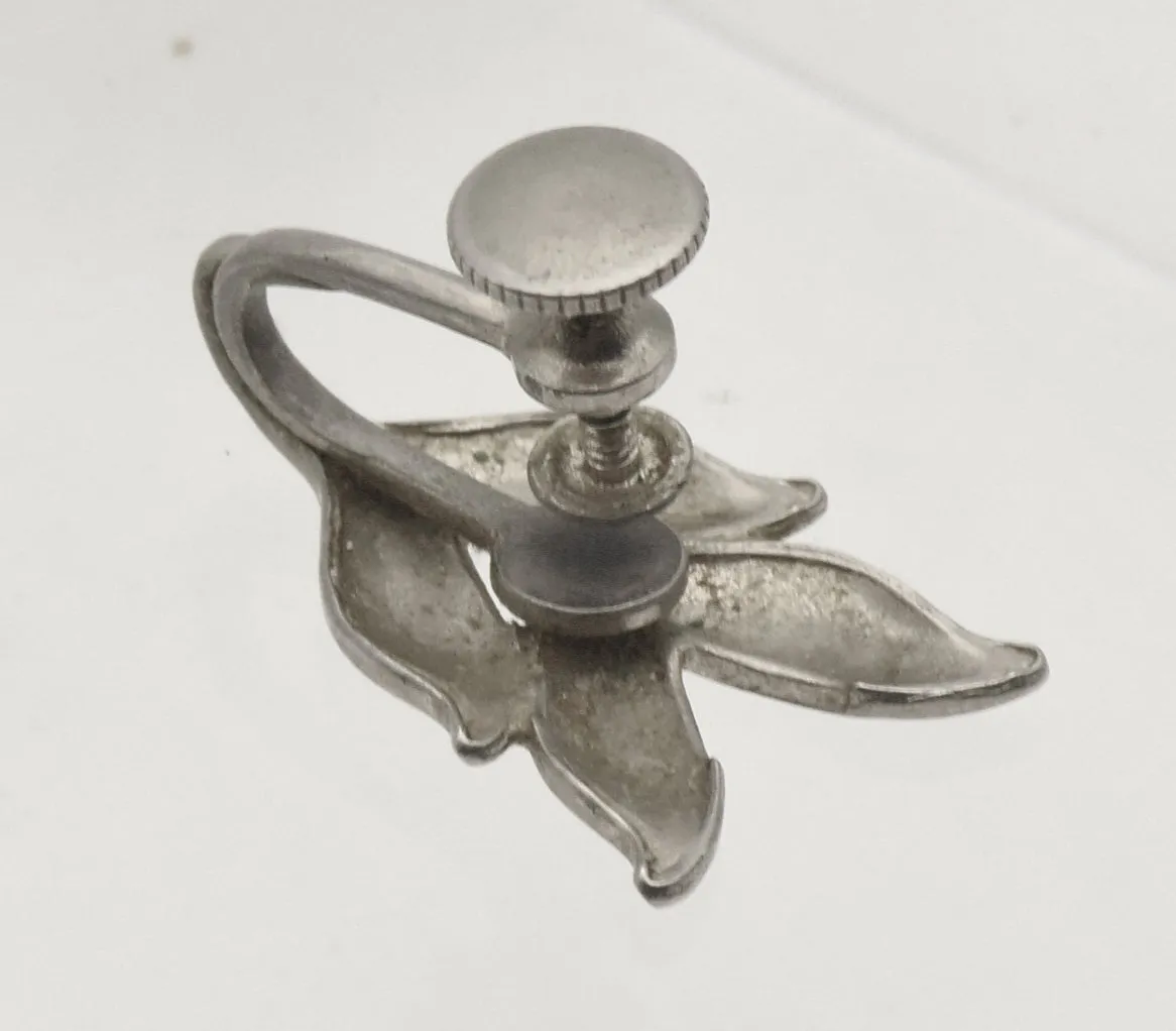 UNMATCHED Silver Tone Metal Leaves Screw Back Earring