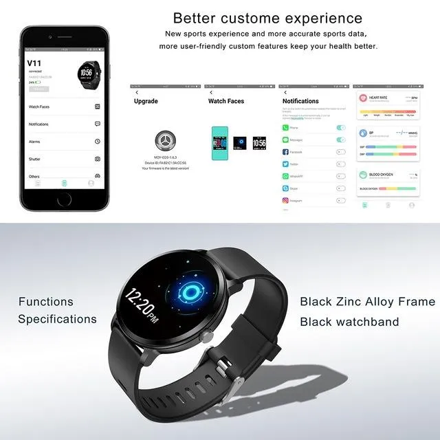 V  Water-Resistant Smartwatch with Heart Rate Blood Pressure Monitor for Men-Women