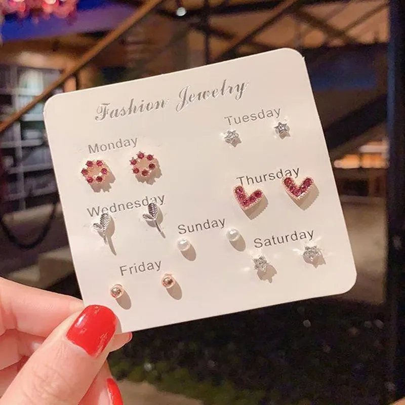 Vembley Pack of 7 Weekly Stud Earrings