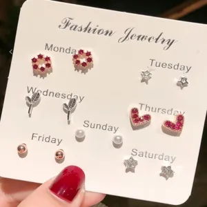 Vembley Pack of 7 Weekly Stud Earrings