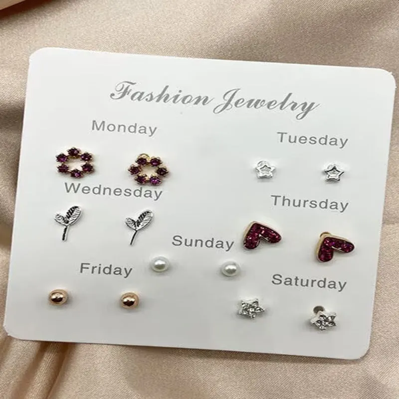Vembley Pack of 7 Weekly Stud Earrings