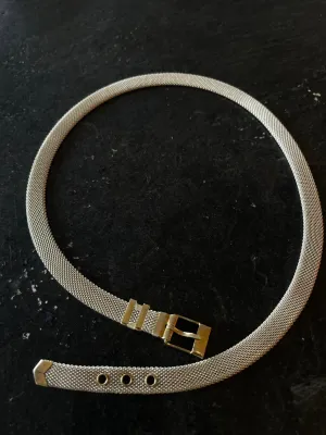 Vintage Designer Frederic Duclos Sterling Silver Mesh Chain Buckle Collar Necklace