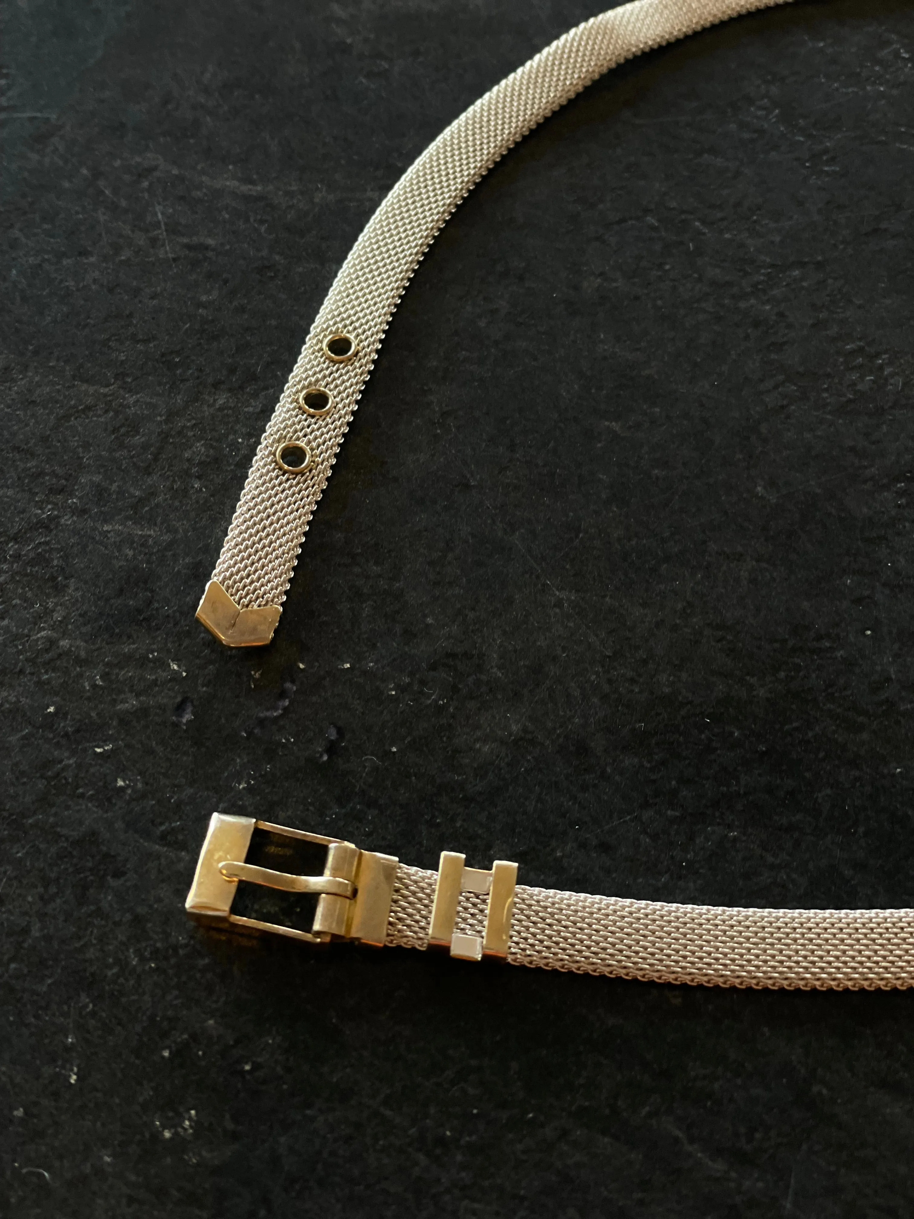 Vintage Designer Frederic Duclos Sterling Silver Mesh Chain Buckle Collar Necklace