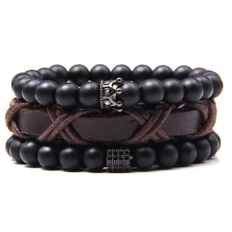 Vintage Multilayer Men Bracelet Natural Stone Lava Beads